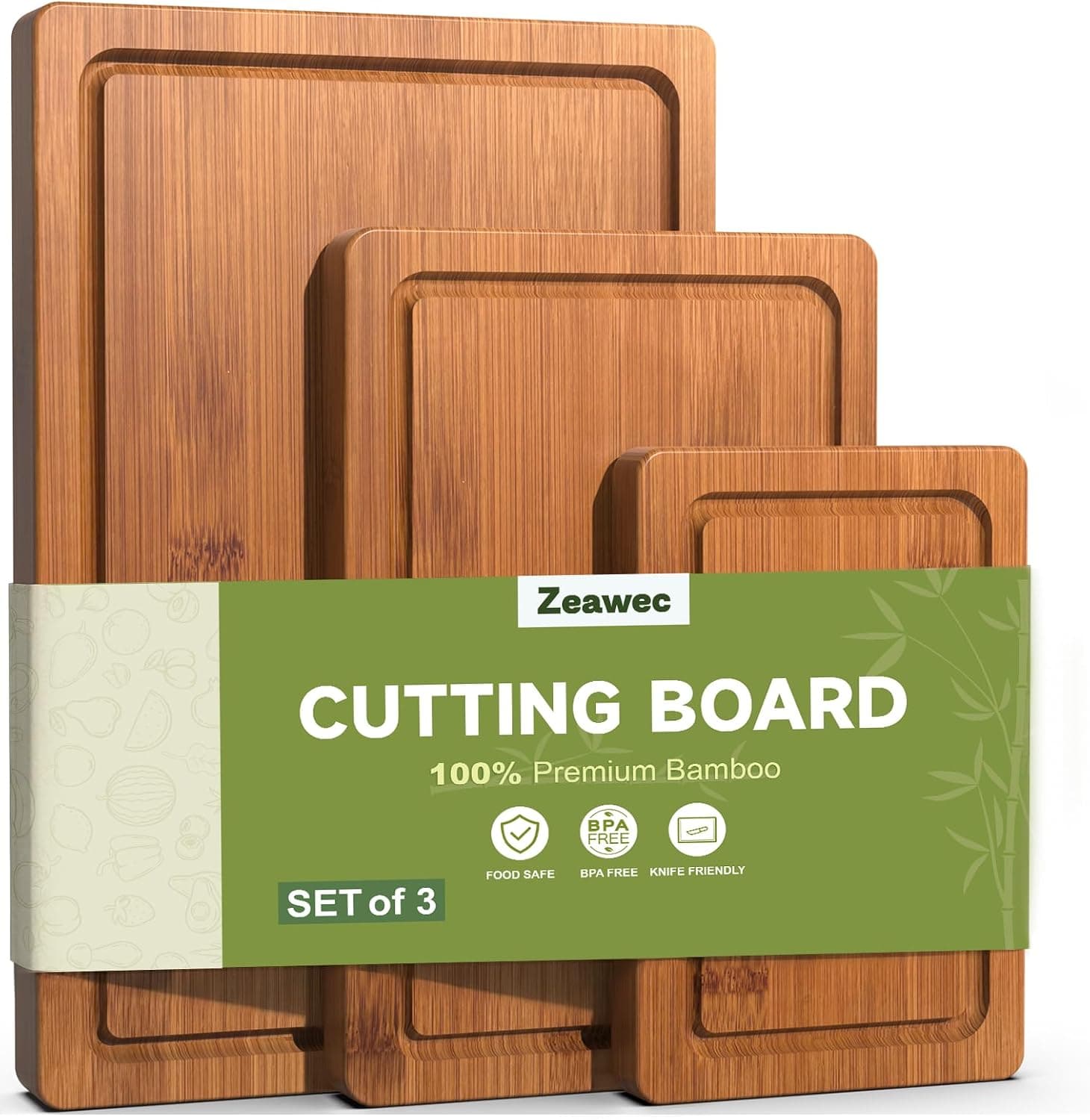 3-Piece Set Bamboo Cutting Board for Kitchen