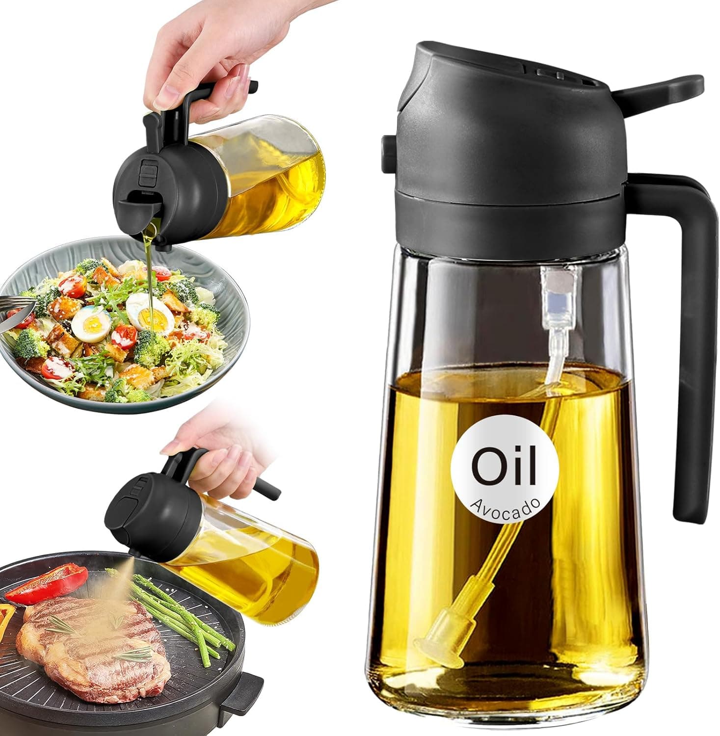 YARRAMATE 16oz Glass Olive Oil Sprayer with Stickers
